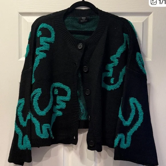 Dressed in LaLa T Rex Sweater Black and Green Dino Time - Picture 1 of 1